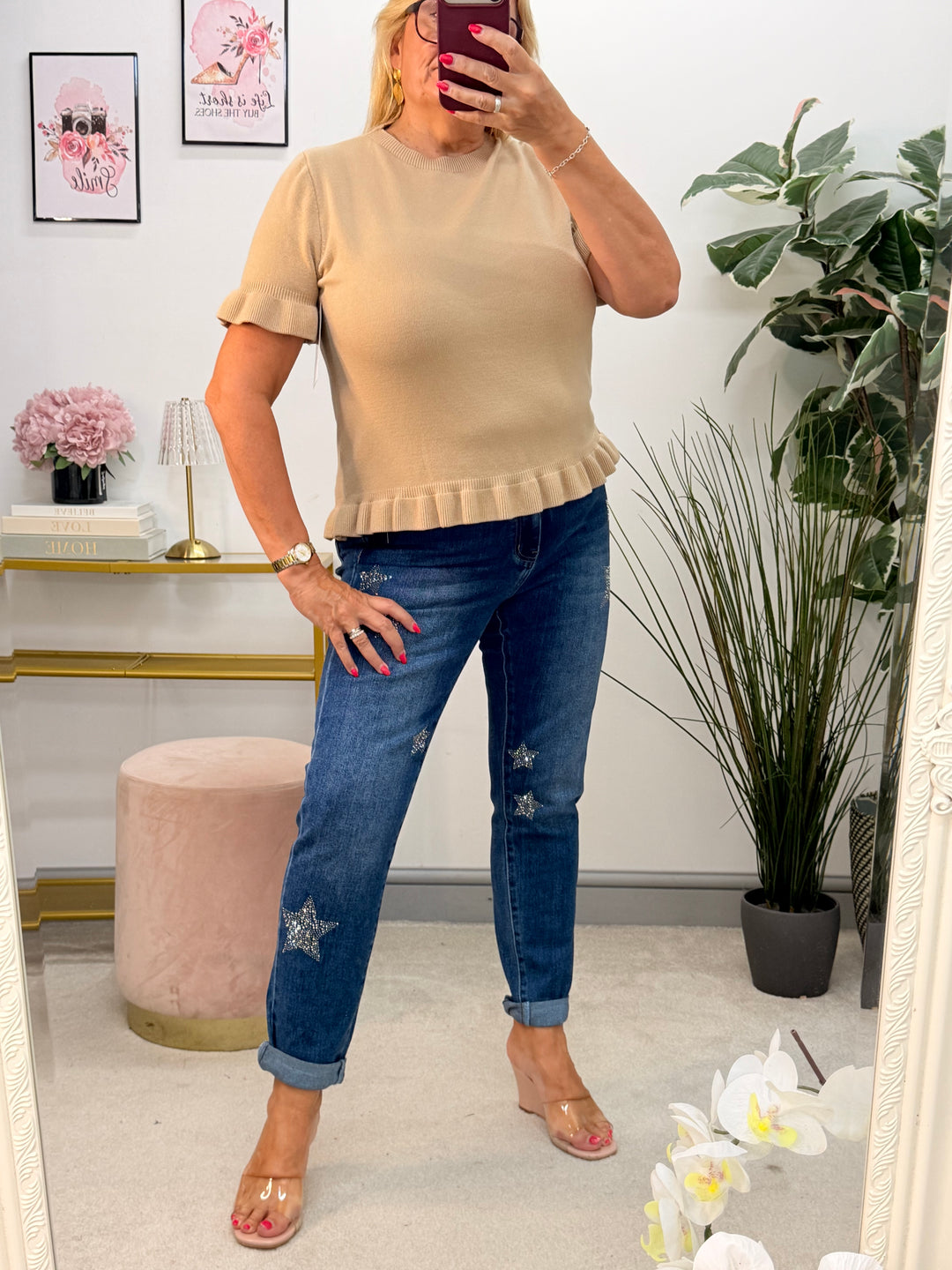 Ladies Fashion Short Sleeve Jumper - Black, Lime, White, Brown & Camel