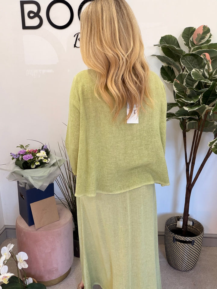 Ladies Fashion Waterfall Teabag Linen Top - lime, blue, turquoise, white, beige