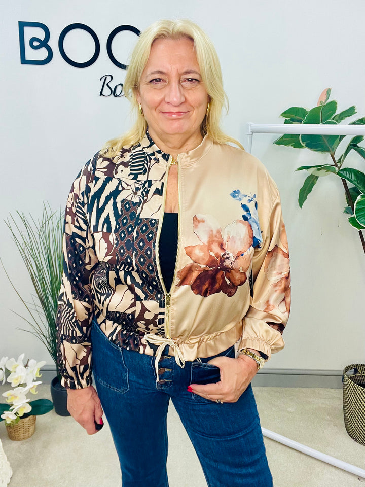 LADIES GOLD SATIN FASHION BOMBER JACKET