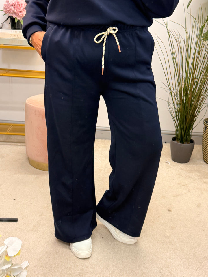 Womens fashion scuba trouser two piece co ord set - navy, black, khaki & brown
