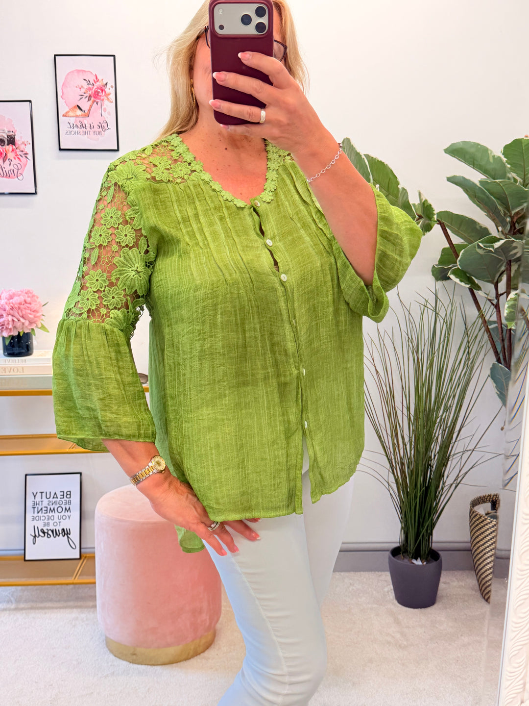 Ladies Lacy Floaty Summer Top - White, Blue, Pink, Lime