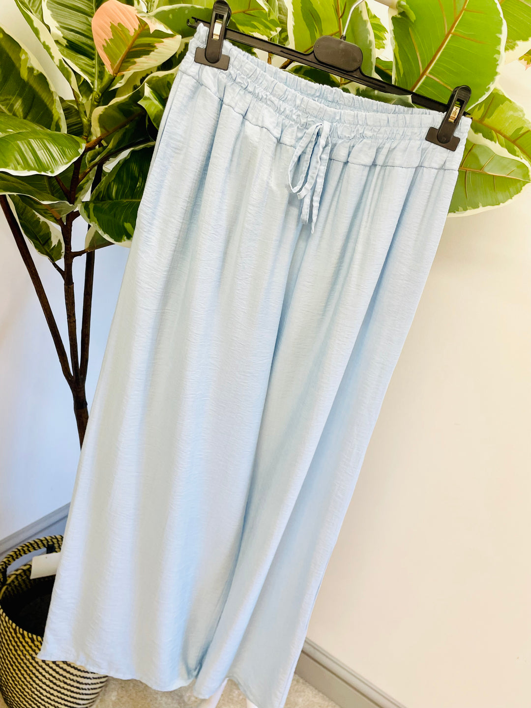 LADIES WOMENS WIDE LEG PALAZZO TROUSERS - BLACK, KHAKI, WHITE, PINK, BLUE & NAVY