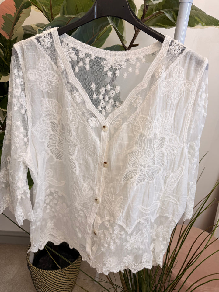 Ladies Fashion Pretty Lacy Bolero Cardigan - Black & White