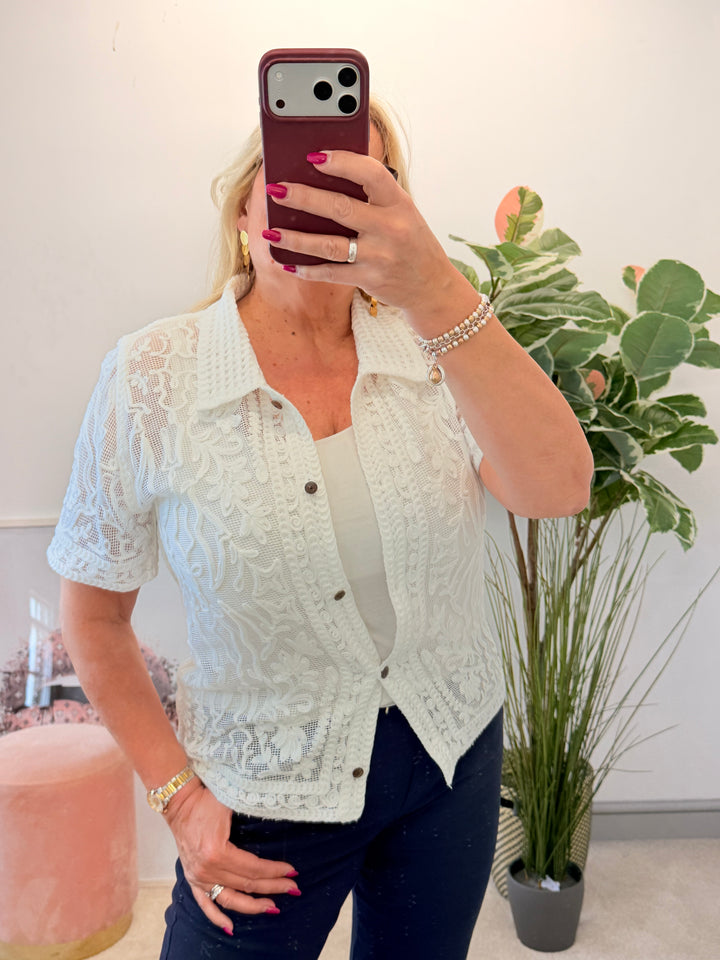 Ladies Lacy White Cardigan Top