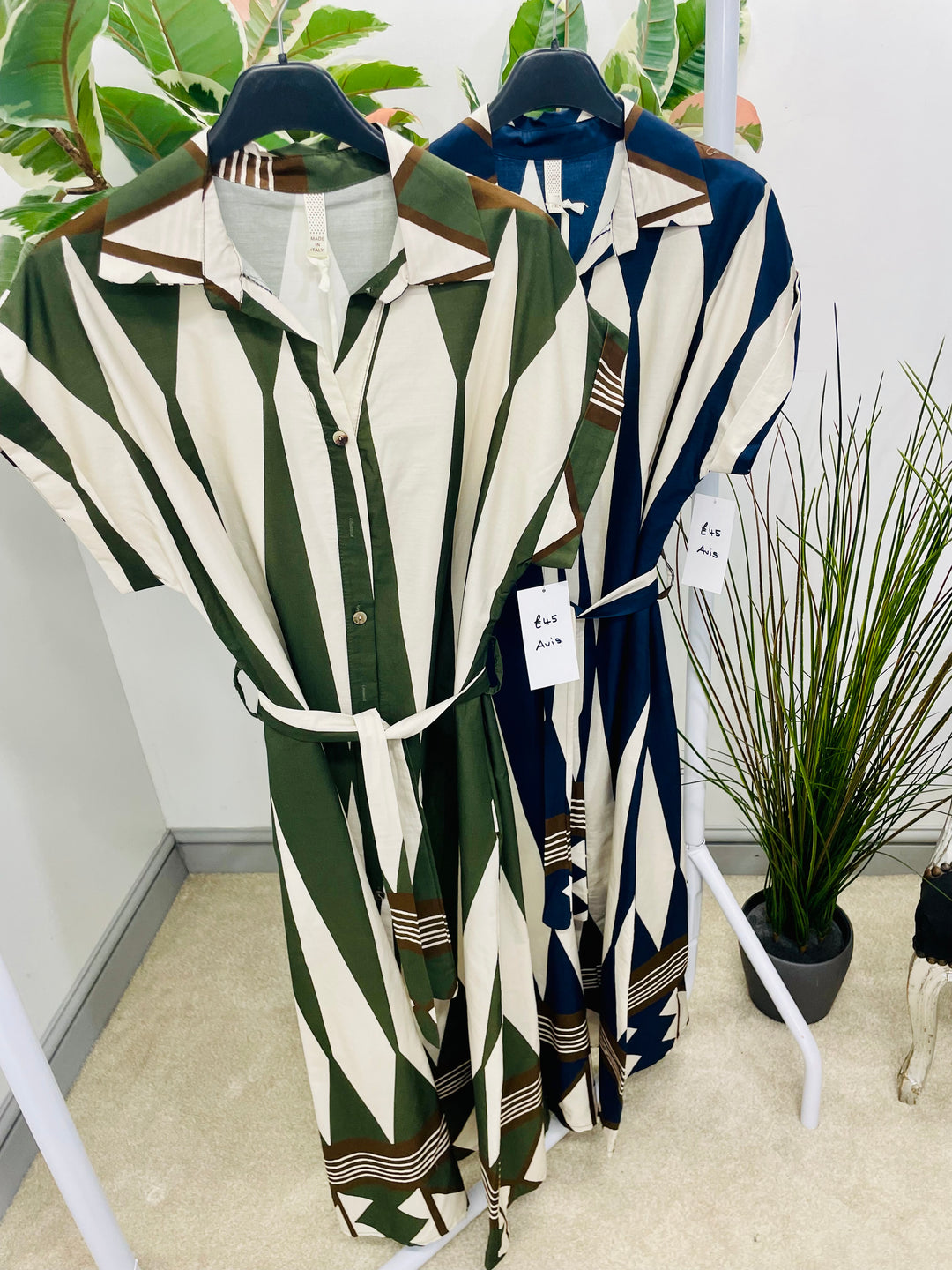 LADIES AZTEC PRINT SUMMER SHIRT SMART DRESS - NAVY & KHAKI