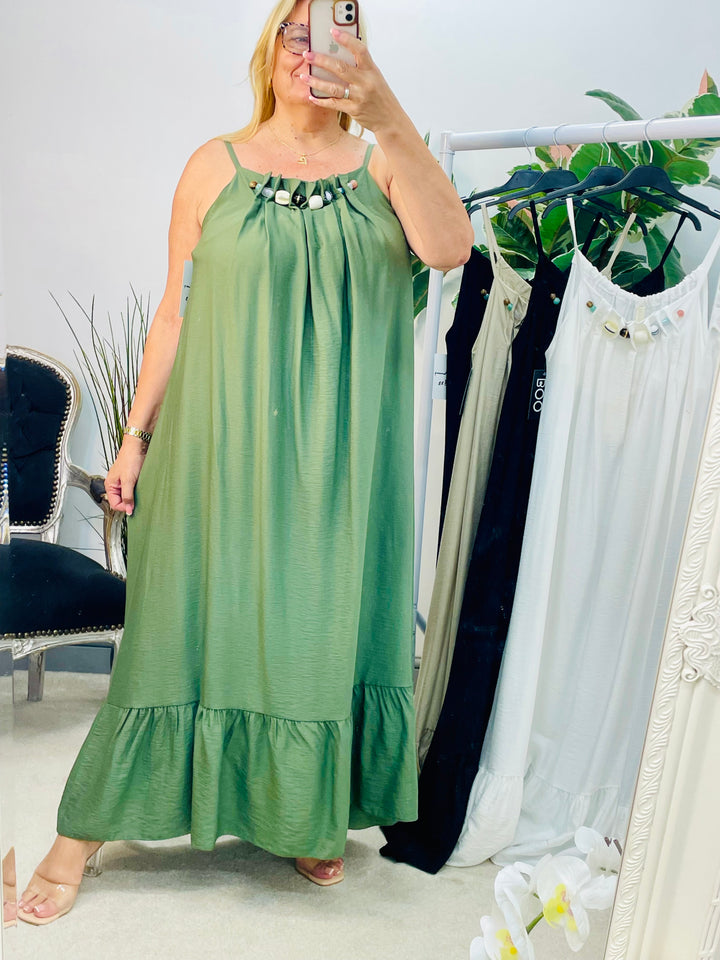 LADIES FLOATY SUMMER MAXI DRESS - BLACK, NAVY, BEIGE, KHAKI & WHITE