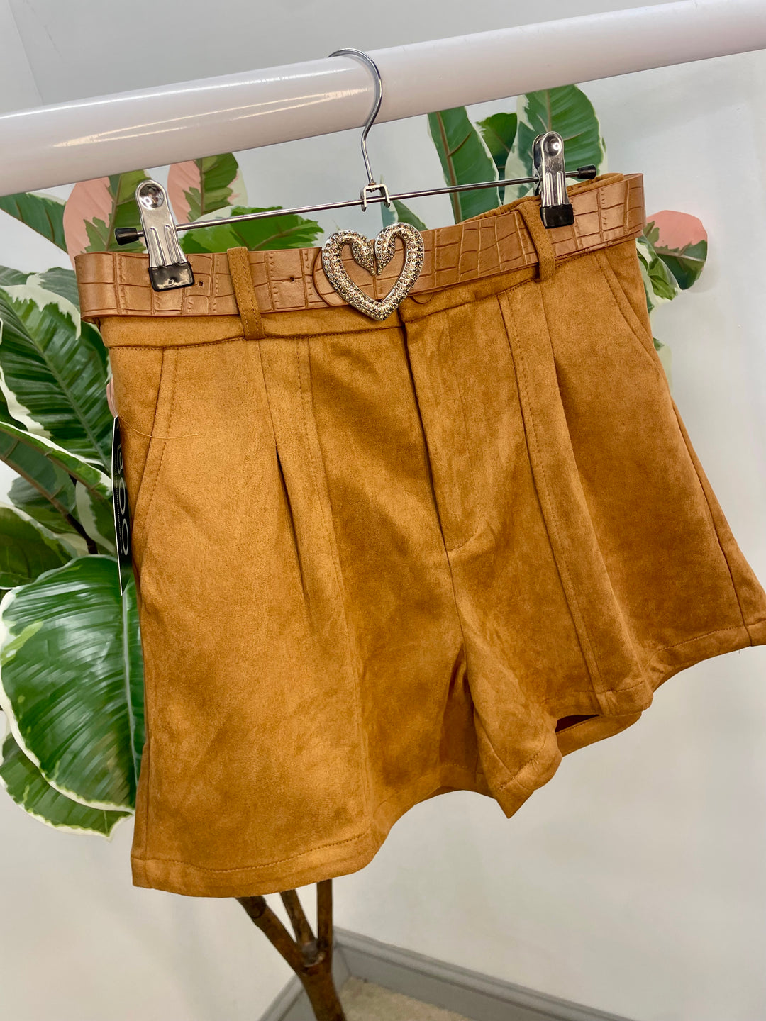 LADIES FASHION FAUX SUEDE SHORTS - BLACK & CAMEL TAN