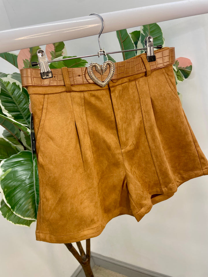 LADIES FASHION FAUX SUEDE SHORTS - BLACK & CAMEL TAN