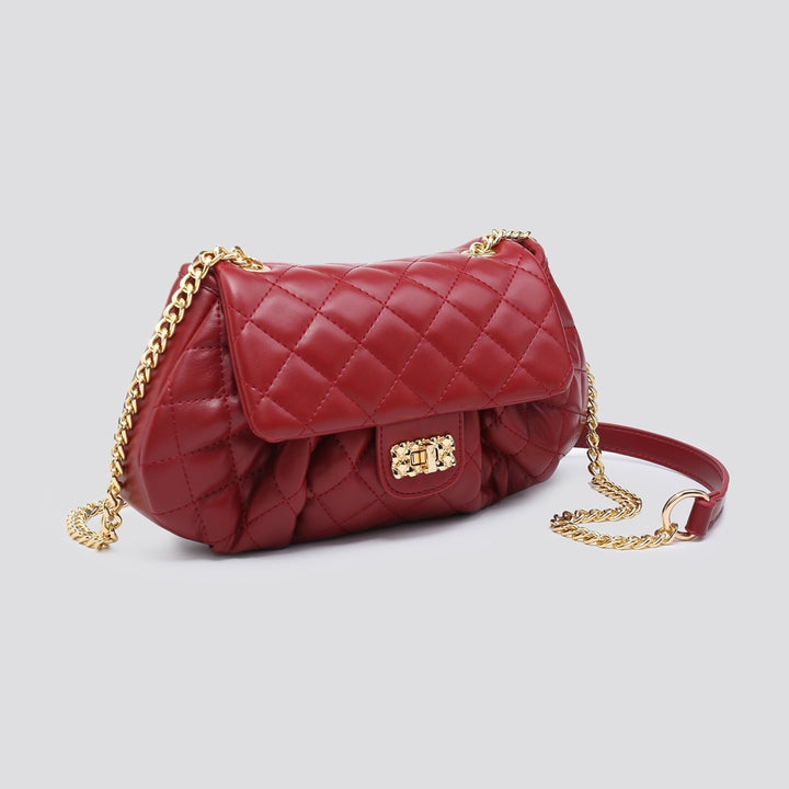 LADIES FASHION QUILTED INSPIRED SHOULDER BAG - BLACK & RED