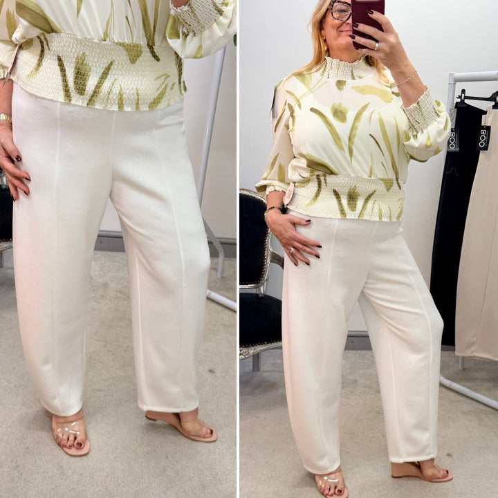 LADIES PLUS SIZE STRAIGHT LEG SCUBA TROUSERS - BLACK, BEIGE & WHITE