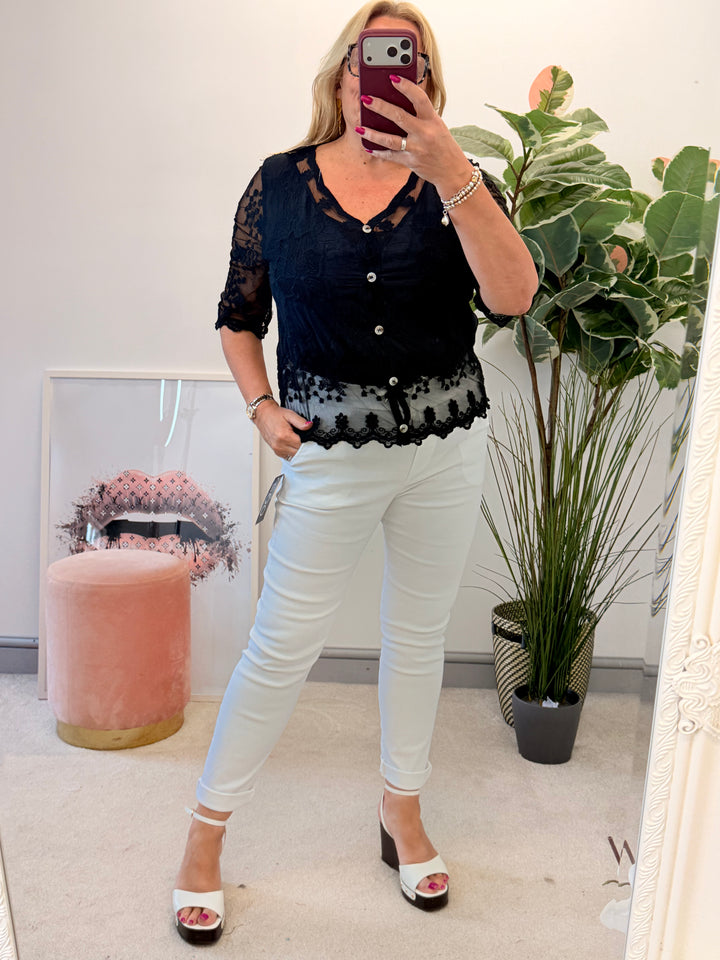 Ladies Fashion Pretty Lacy Bolero Cardigan - Black & White