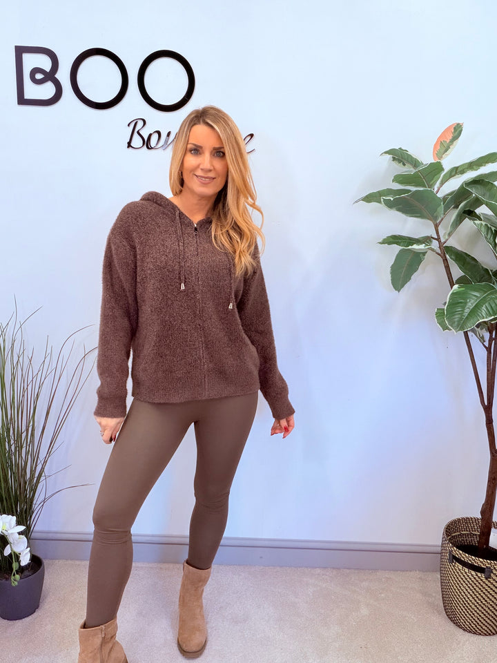 LADIES SOFT FLUFFY HOODY CARDIGAN - LEMON, AQUA, BROWN, PINK, WHITE