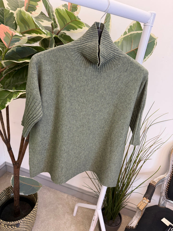 LADIES SHORT SLEEVE KNITTED JUMPER - BLACK, KHAKI, BEIGE, MOCHA, GREEN & BERRY