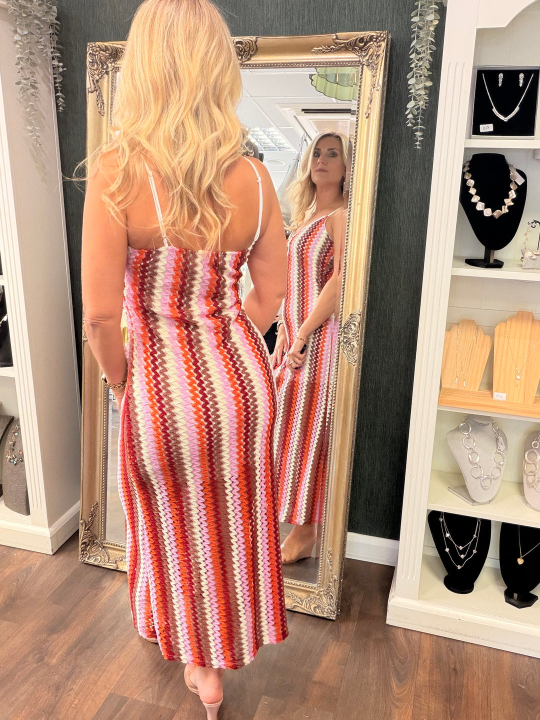Ladies Fashion Crochet Summer Maxi Dress - Red, Yellow, Orange & Green