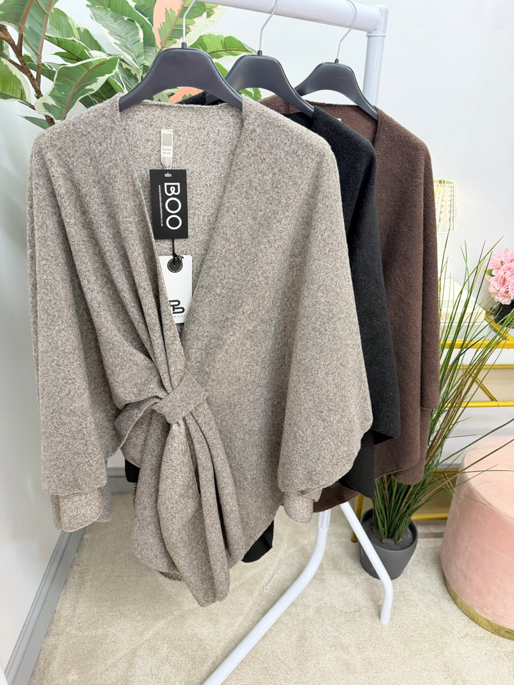 Womens Wrap Cape Jacket - Black, Mocha, Brown