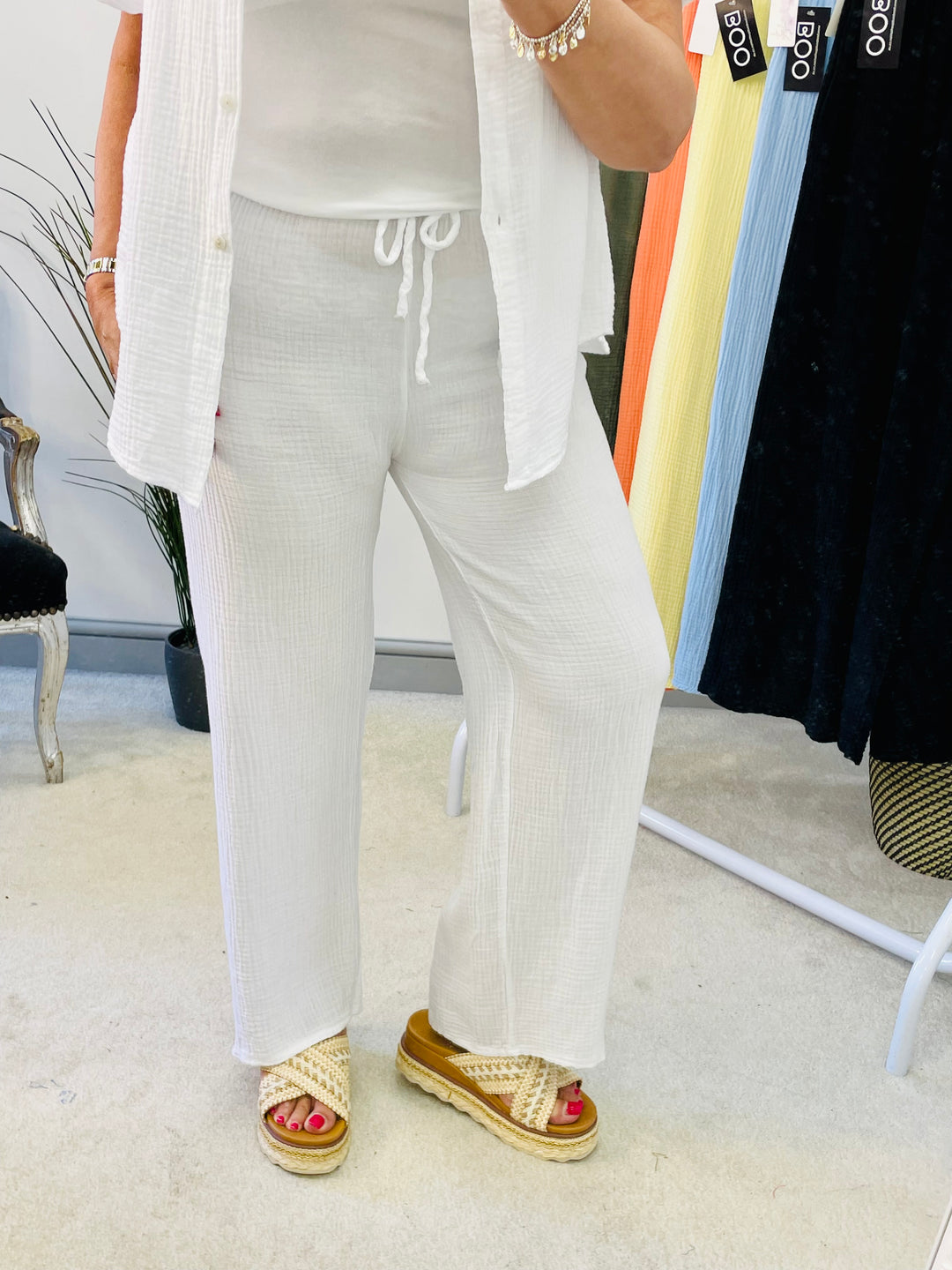 LADIES SUMMER CHEESECLOTH WIDE LEG PALAZZO TROUSERS