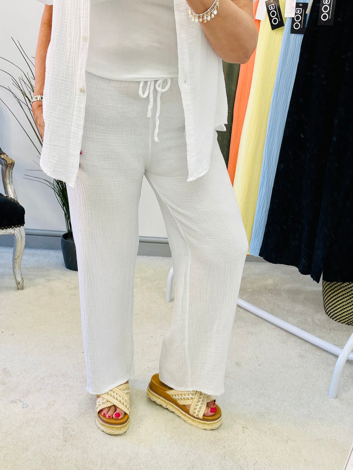 LADIES SUMMER CHEESECLOTH WIDE LEG PALAZZO TROUSERS