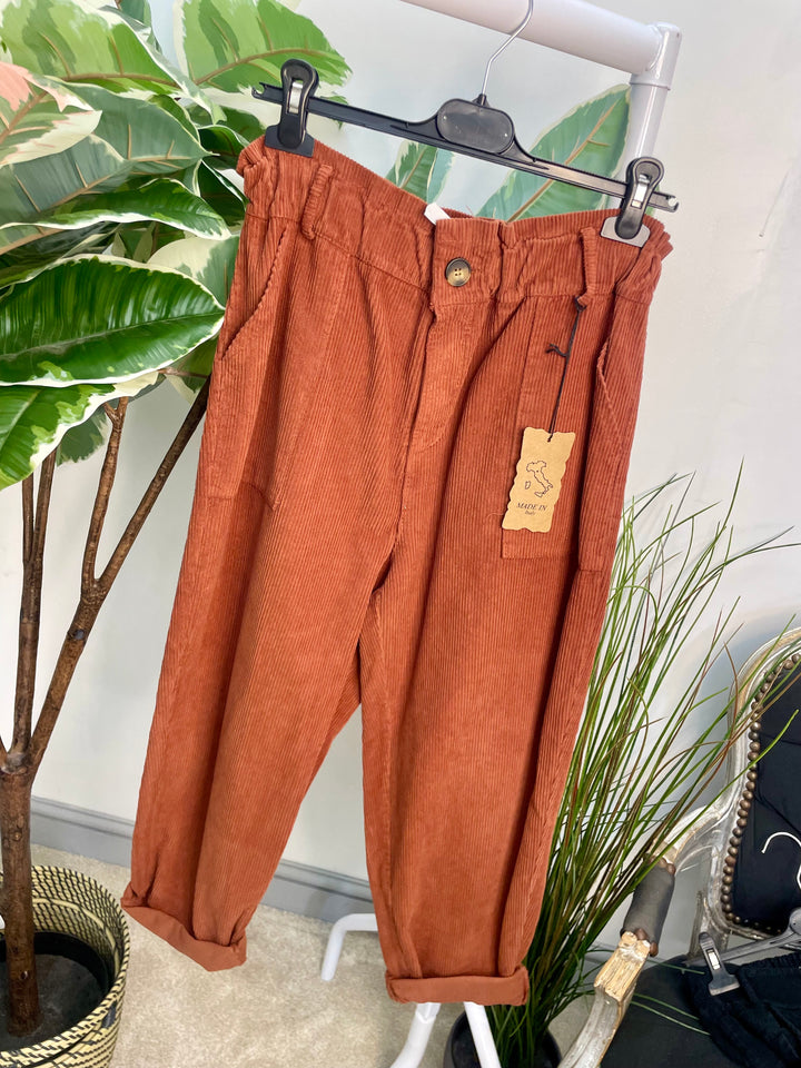 LADIES BAGGY CORDUROY TROUSERS - TAUPE, RUST & BROWN