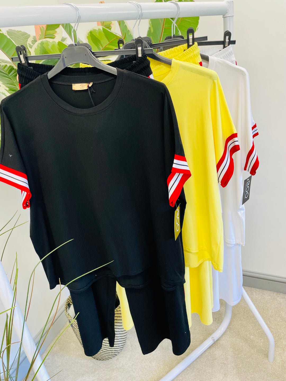 LADIES SPORT LUXE TRACKSUIT CO ORD SET - BLACK, WHITE, LEMON