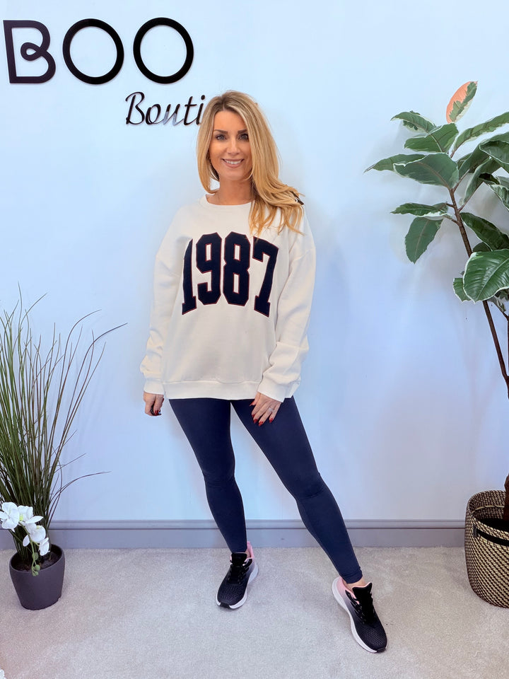 LADIES FASHION FLEECE LINED SWEATSHIRT TOP - GREY & WHITE