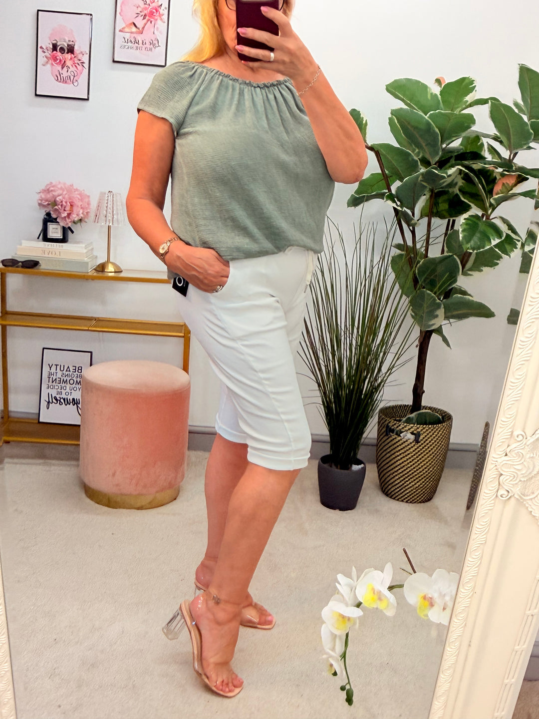 Ladies Fashion White Bermuda Magic Shorts