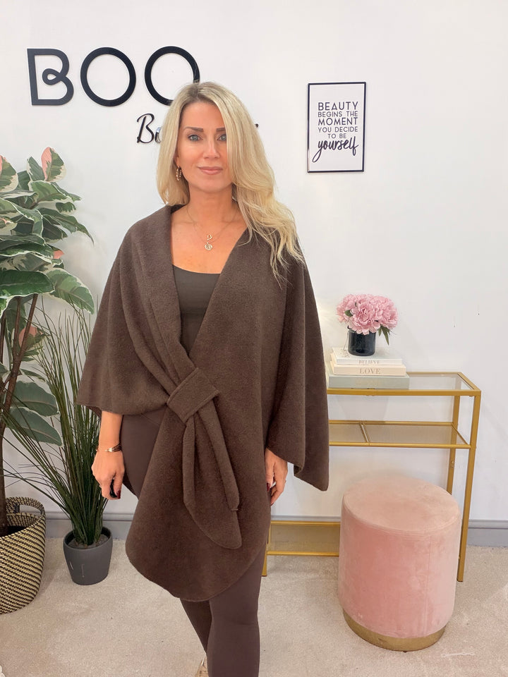 Womens Wrap Cape Jacket - Black, Mocha, Brown