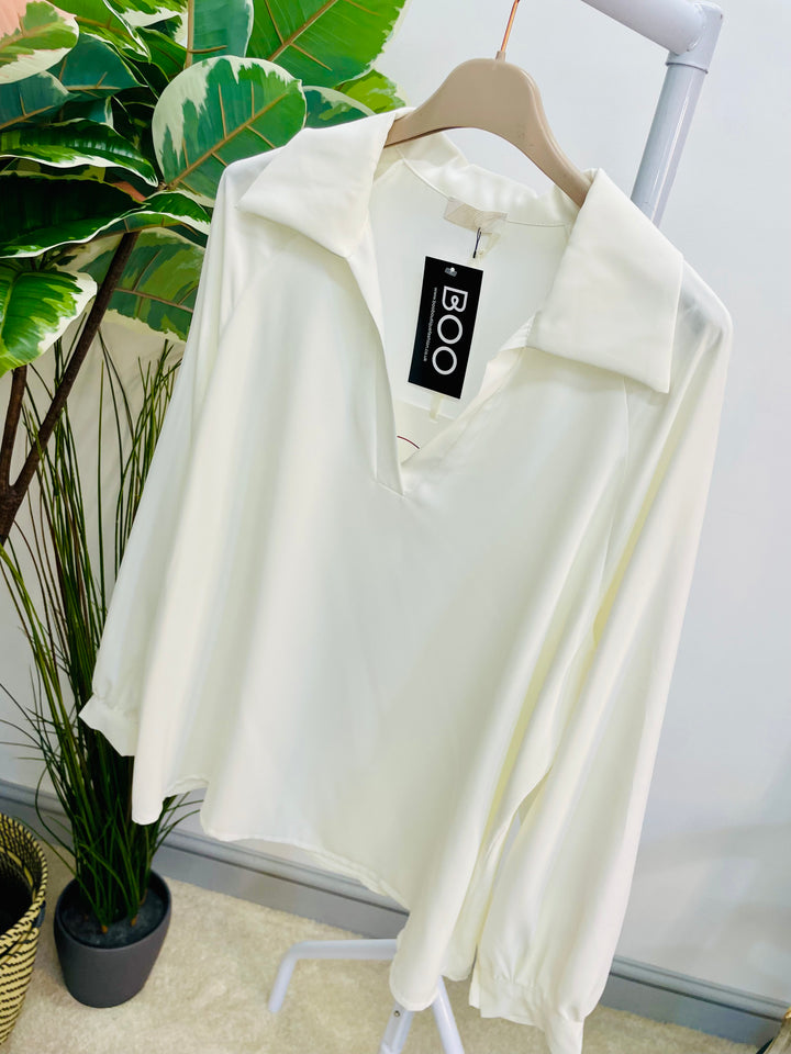 LADIES V NECK LUXURY BLOUSE - BROWN, GREY, WHITE & BLACK
