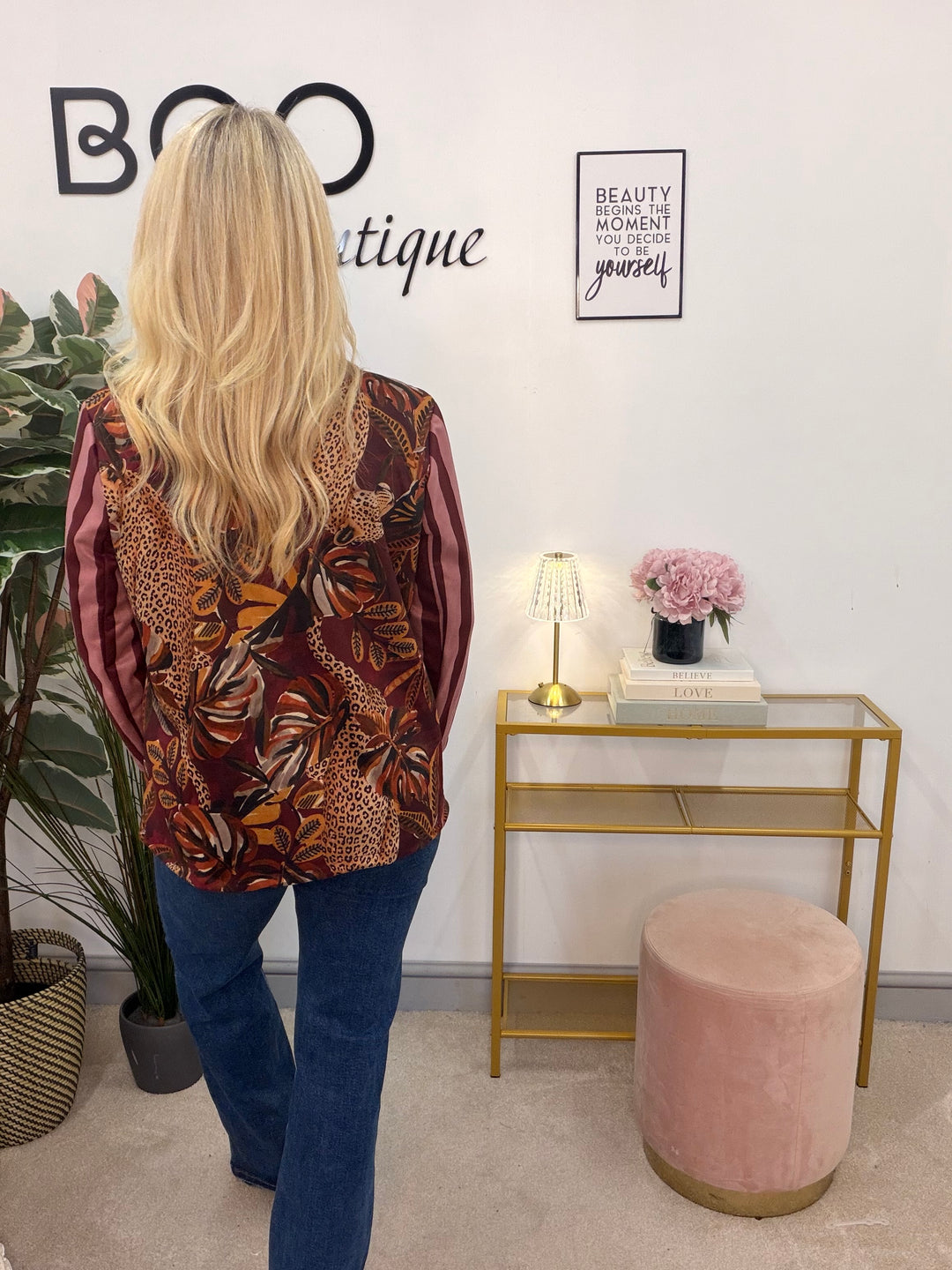 Womens Faux Suede Jungle Print Blazer Jacket - Burgundy & Black