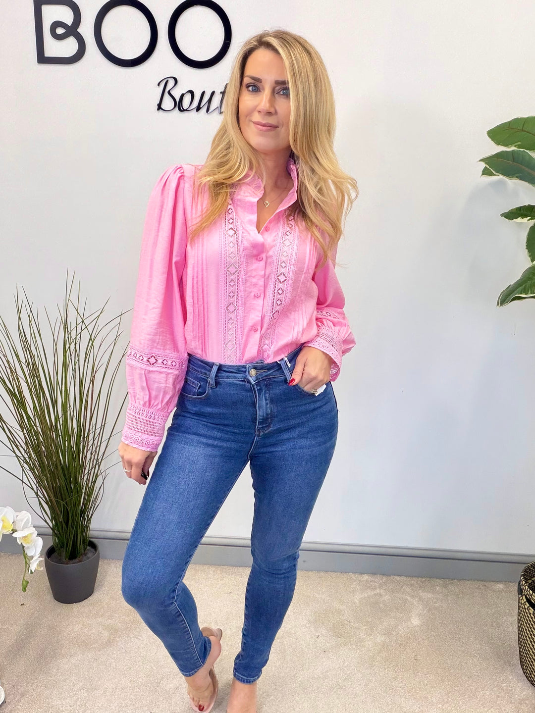 LADIES COTTON LACY BLOUSE SHIRT - WHITE, BLACK, YELLOW  & PINK