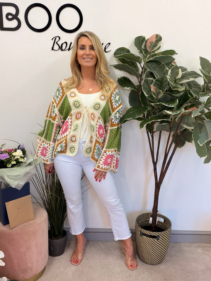 Ladies Fashion Retro Colourful Patchwork Crochet Cardigan Jacket