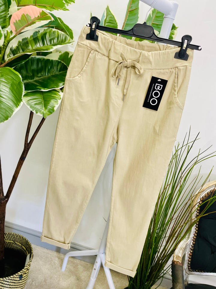 LADIES WOMENS SMART STRETCH MAGIC TROUSERS BEIGE