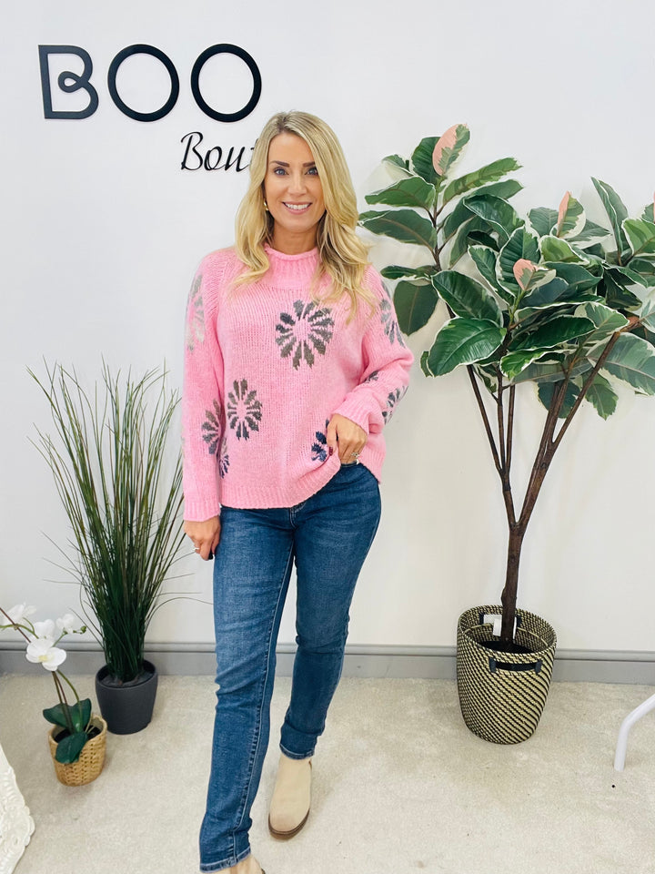 LADIES CONTRAST KNIT JUMPER - PINK, KHAKI & BEIGE