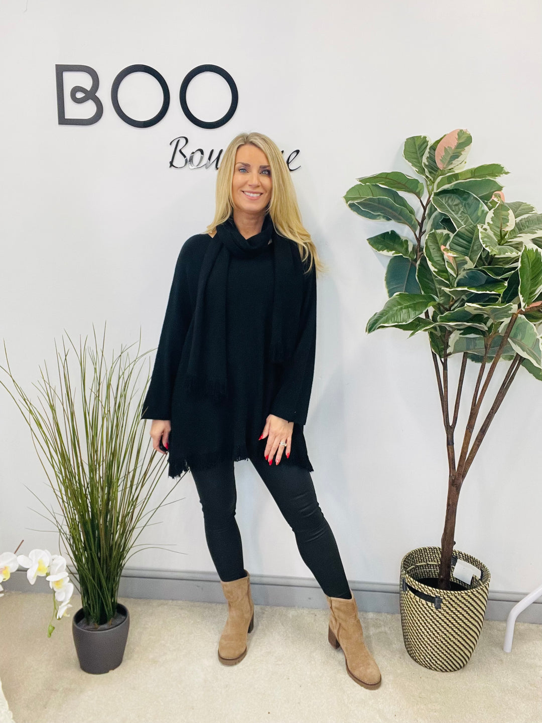 LADIES OVERSIZE JUMPER & SCARF SET BLACK