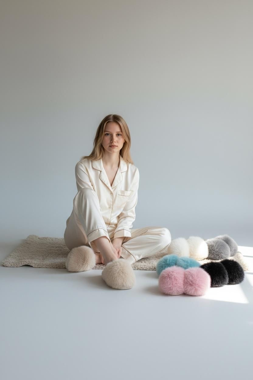 LADIES FAUX FUR SLIDER SLIPPERS
