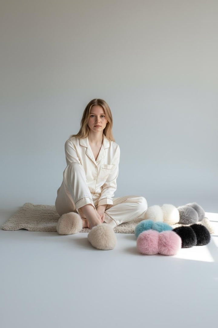 LADIES FAUX FUR SLIDER SLIPPERS