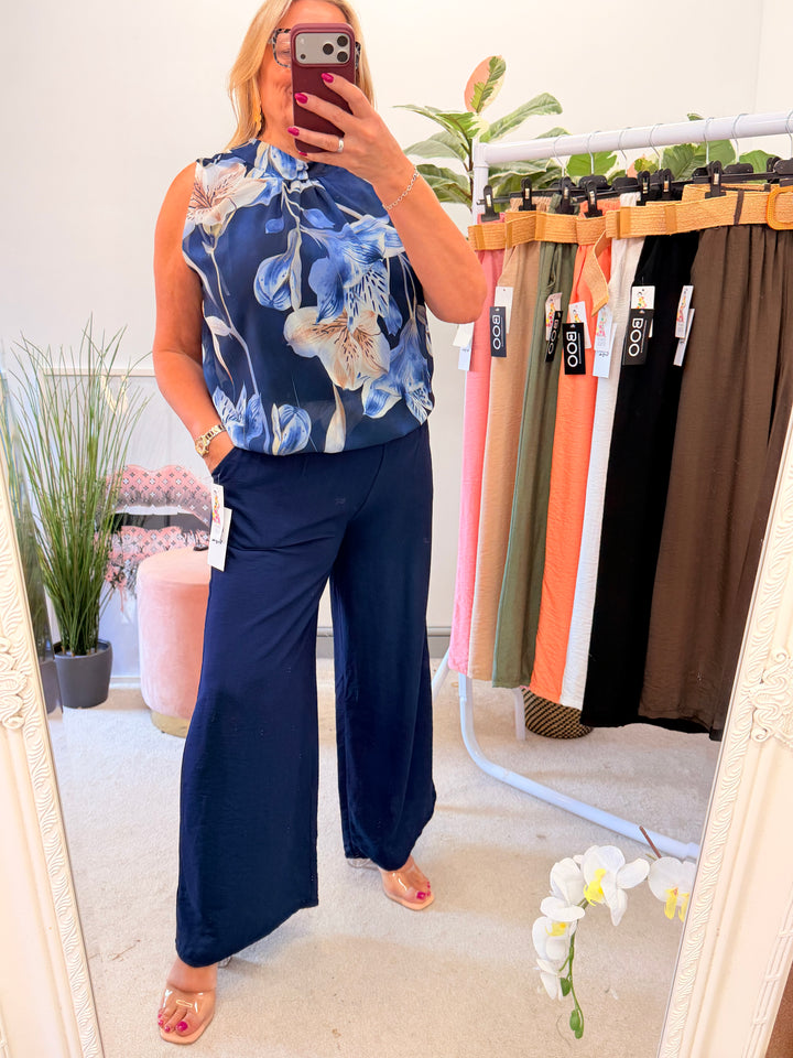 Ladies Fashion Wide Leg Trousers navy