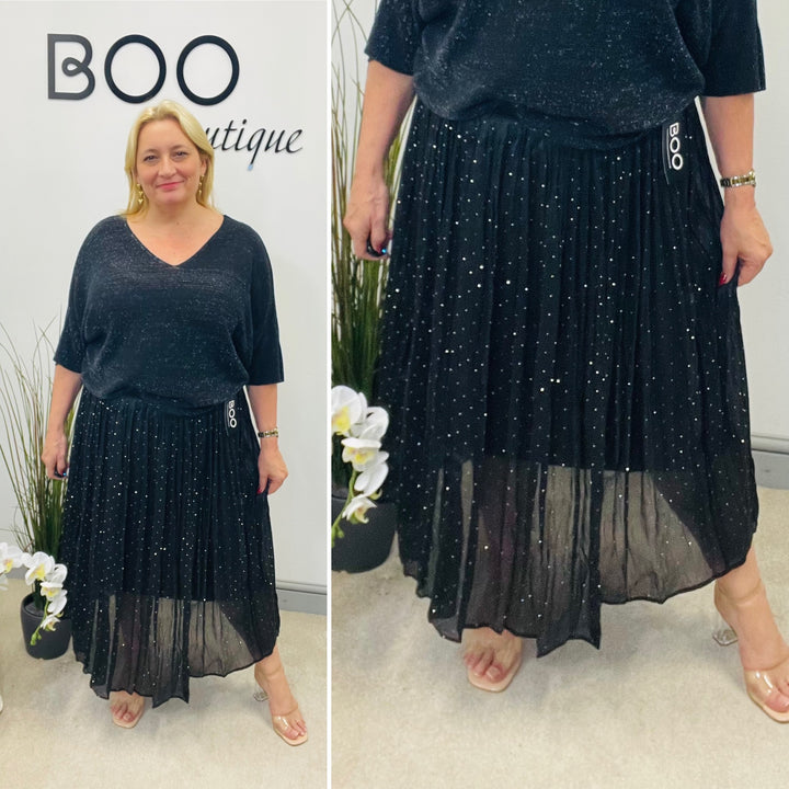 LADIES BLACK NET DIAMANTE MIDI FAIRY SKIRT