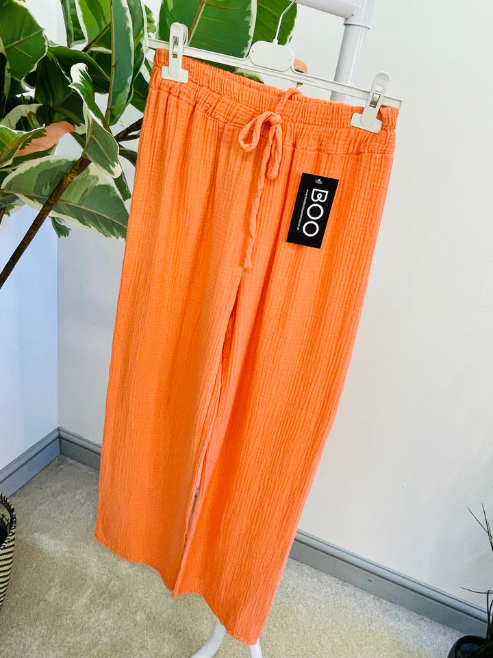 LADIES SUMMER CHEESECLOTH WIDE LEG PALAZZO TROUSERS