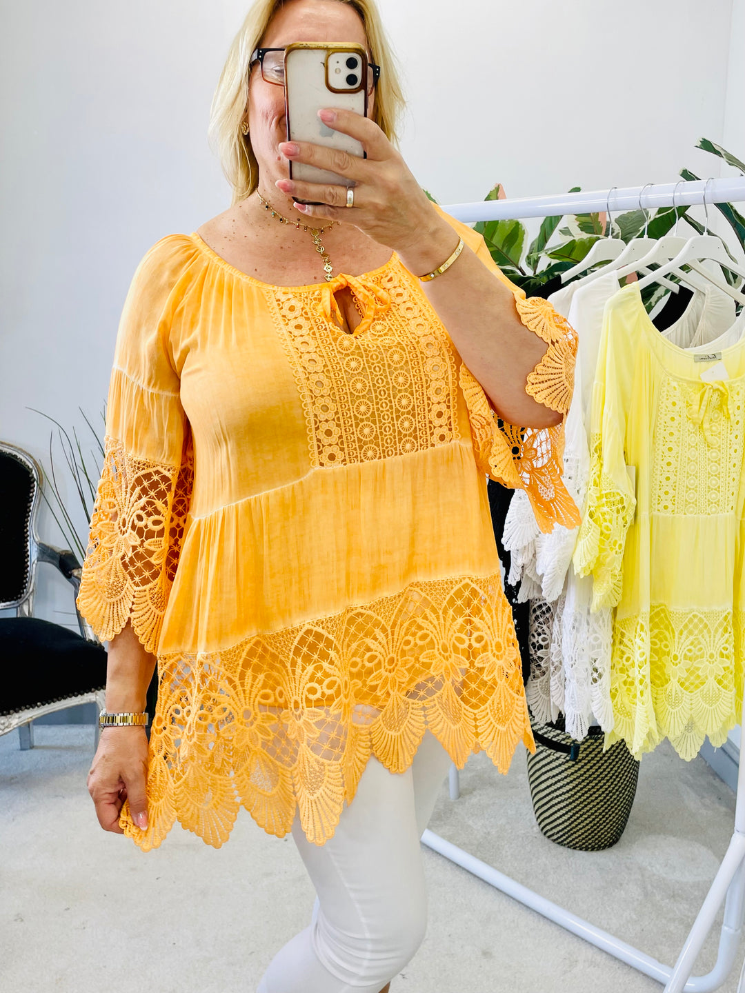 LADIES PRETTY LACE CROCHET SUMMER TOP - YELLOW, WHITE, BLACK, ORANGE, BEIGE