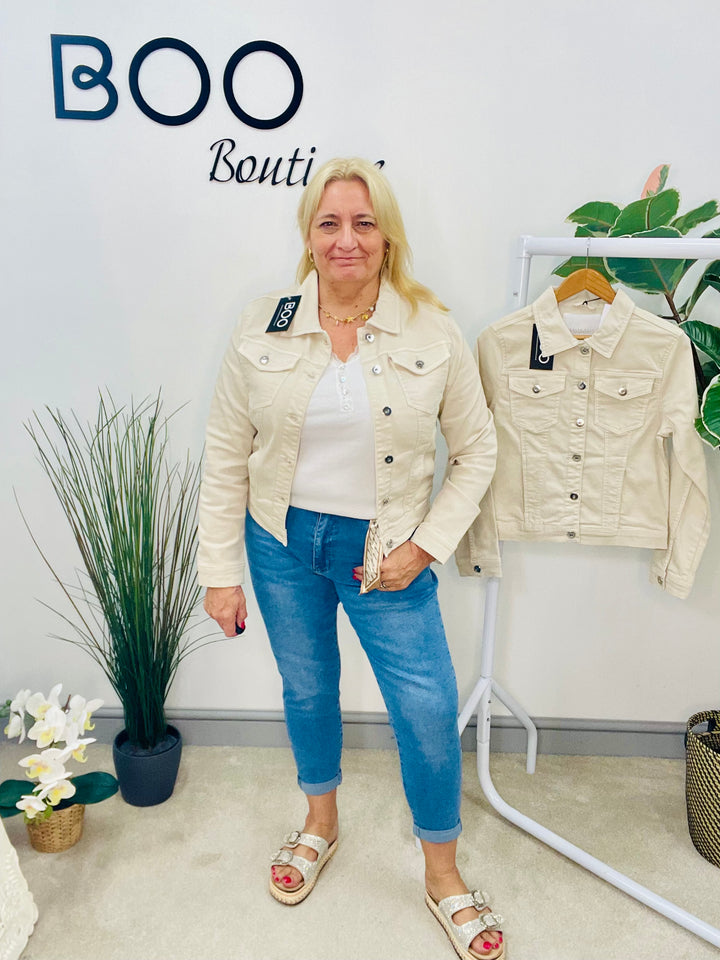 LADIES BEIGE CASUAL DENIM JACKET