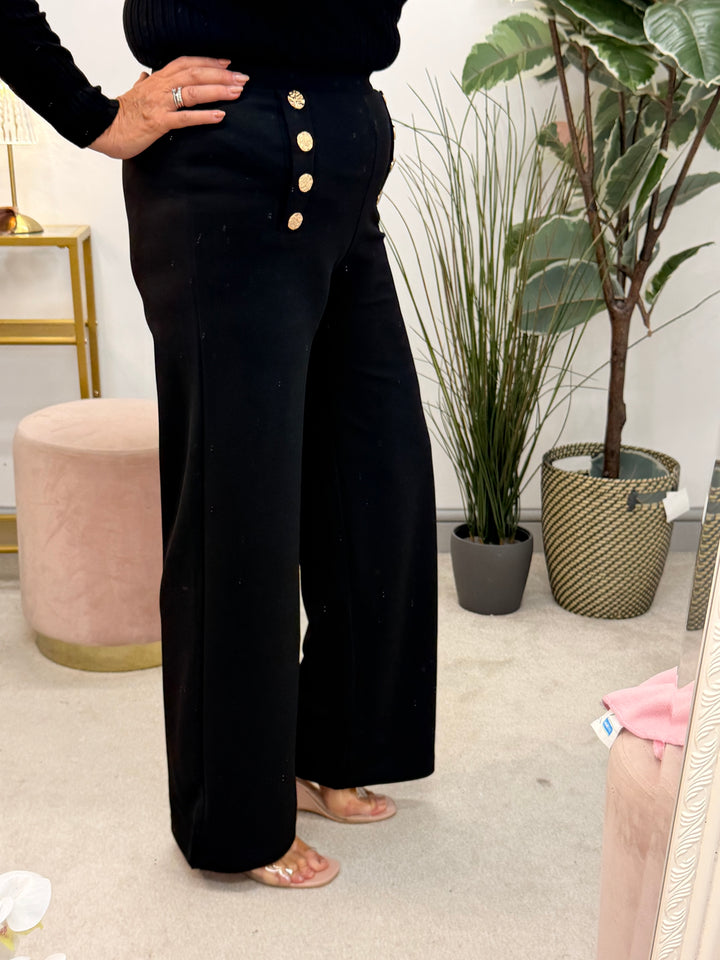 Ladies Fashion Smart Wide Leg Black Trousers