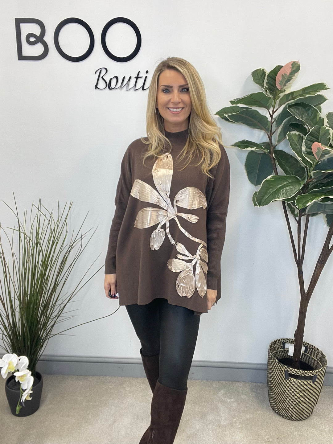 LADIES OVERSIZE LOOSE FIT JUMPER SWEATER BROWN