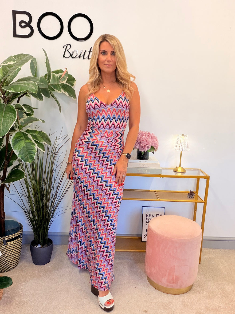 Ladies Inspired Zig Zag Stretch Lilac Fitted Maxi Dress
