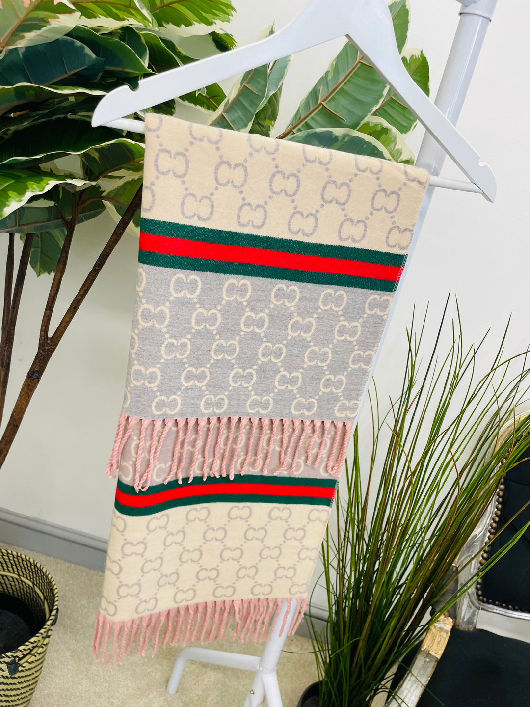 LADIES DESIGNER INSPIRED SCARF - PINK, BROWN, BLACK