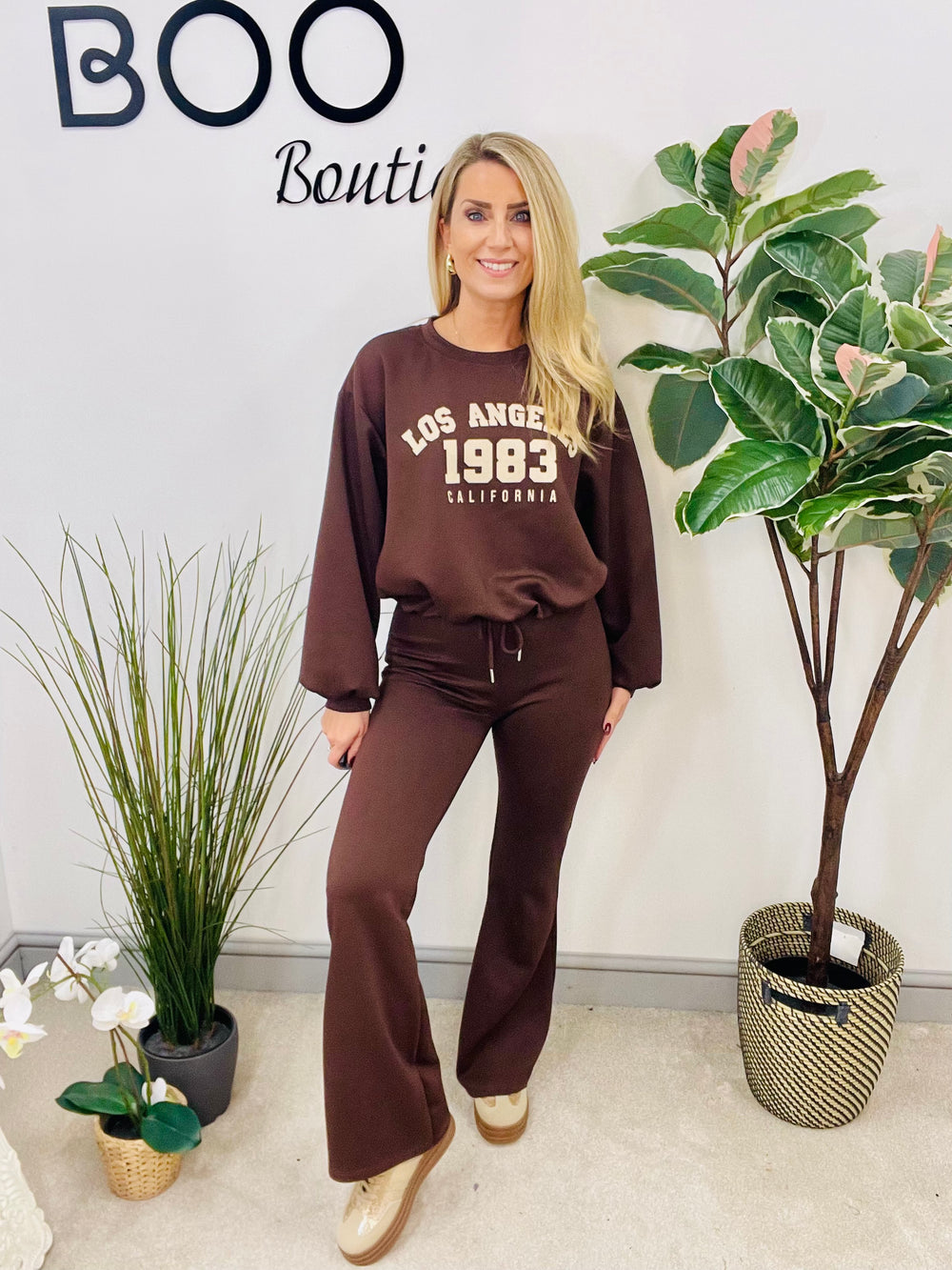 LADIES FLARED TROUSER CO ORD SET - BLACK, BROWN, BEIGE