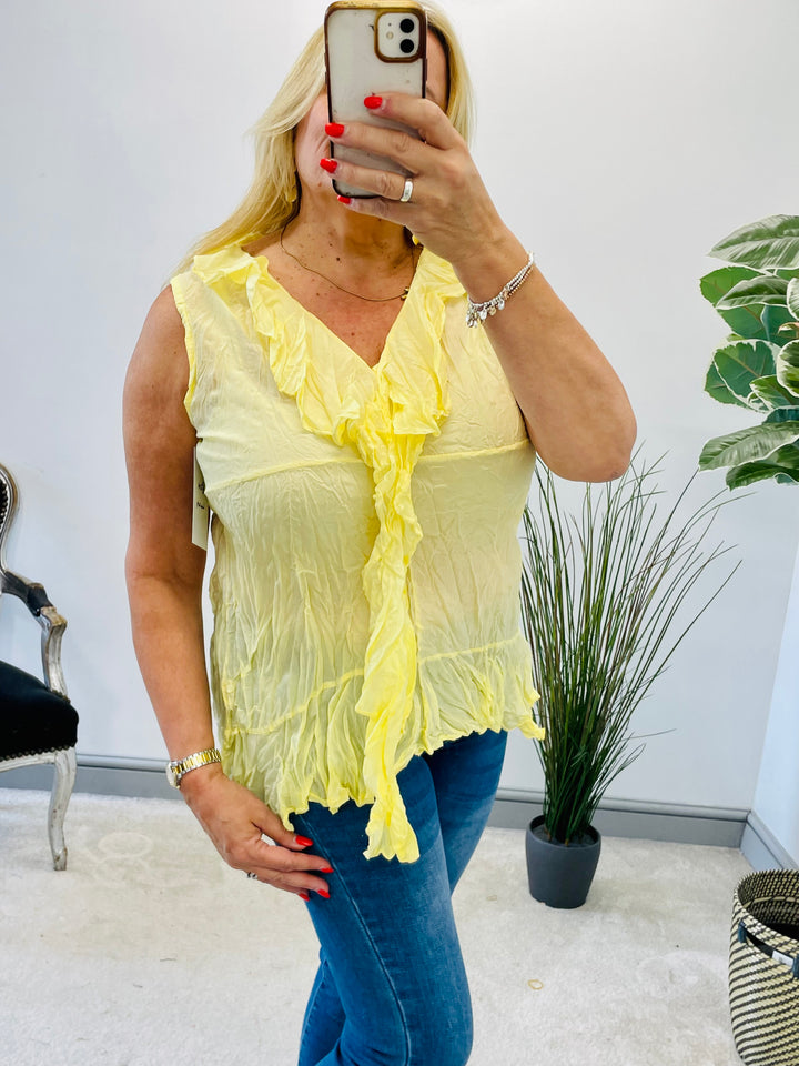 LADIES SLEEVELESS CRINKLE FRILL SUMMER TOP
