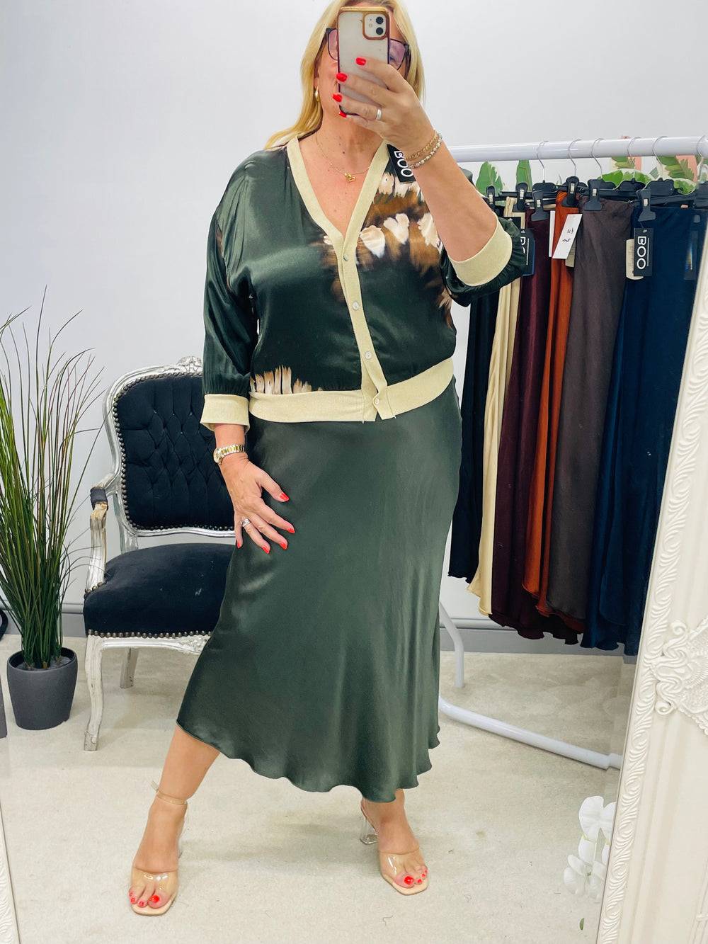 LADIES SATIN MAXI SKIRT - WINE, BLACK, BROWN, RUST, KHAKI, GOLD, NAVY