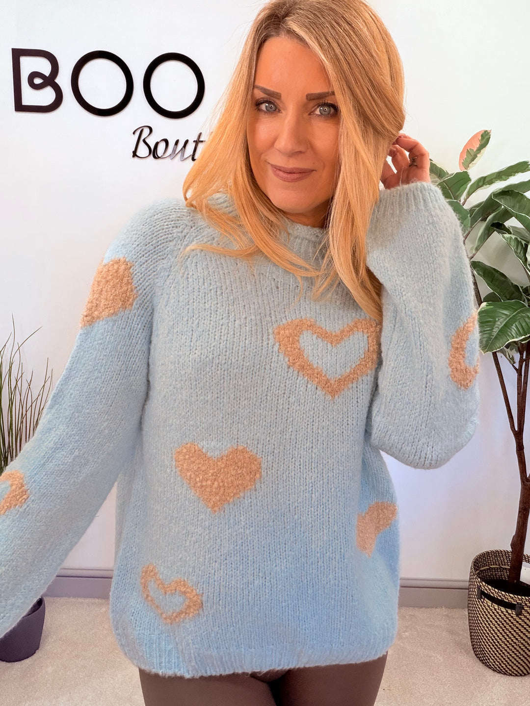 LADIES FASHION CHUNKY KNIT HEART JUMPER - PINK, BLUE, BEIGE & GREY
