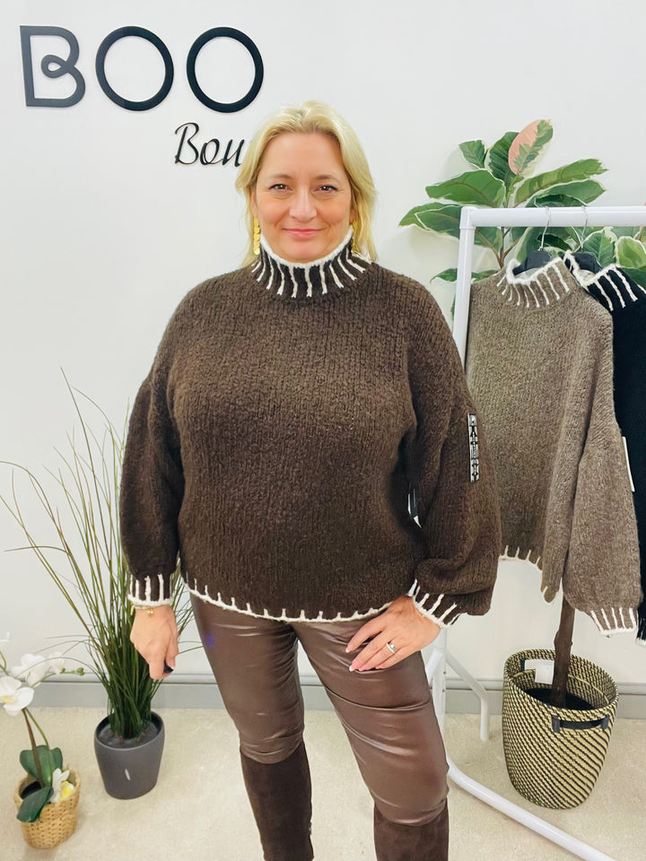 LADIES CHUNKY KNIT BAGGY JUMPER - BROWN, MOCHA, BLACK