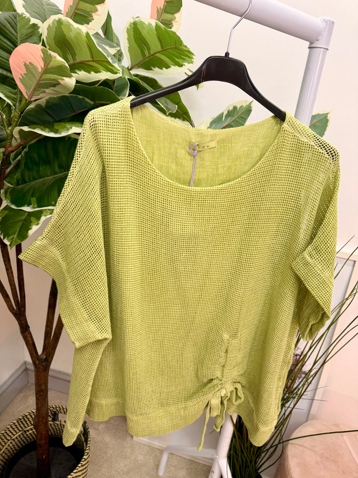 Ladies Fashion Teabag Linen Short Sleeve Top pistachio lime green